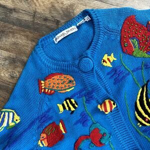 Vintage Women's Unique Chunky Knit Vibrant Aquarium Fish Sweater One Size